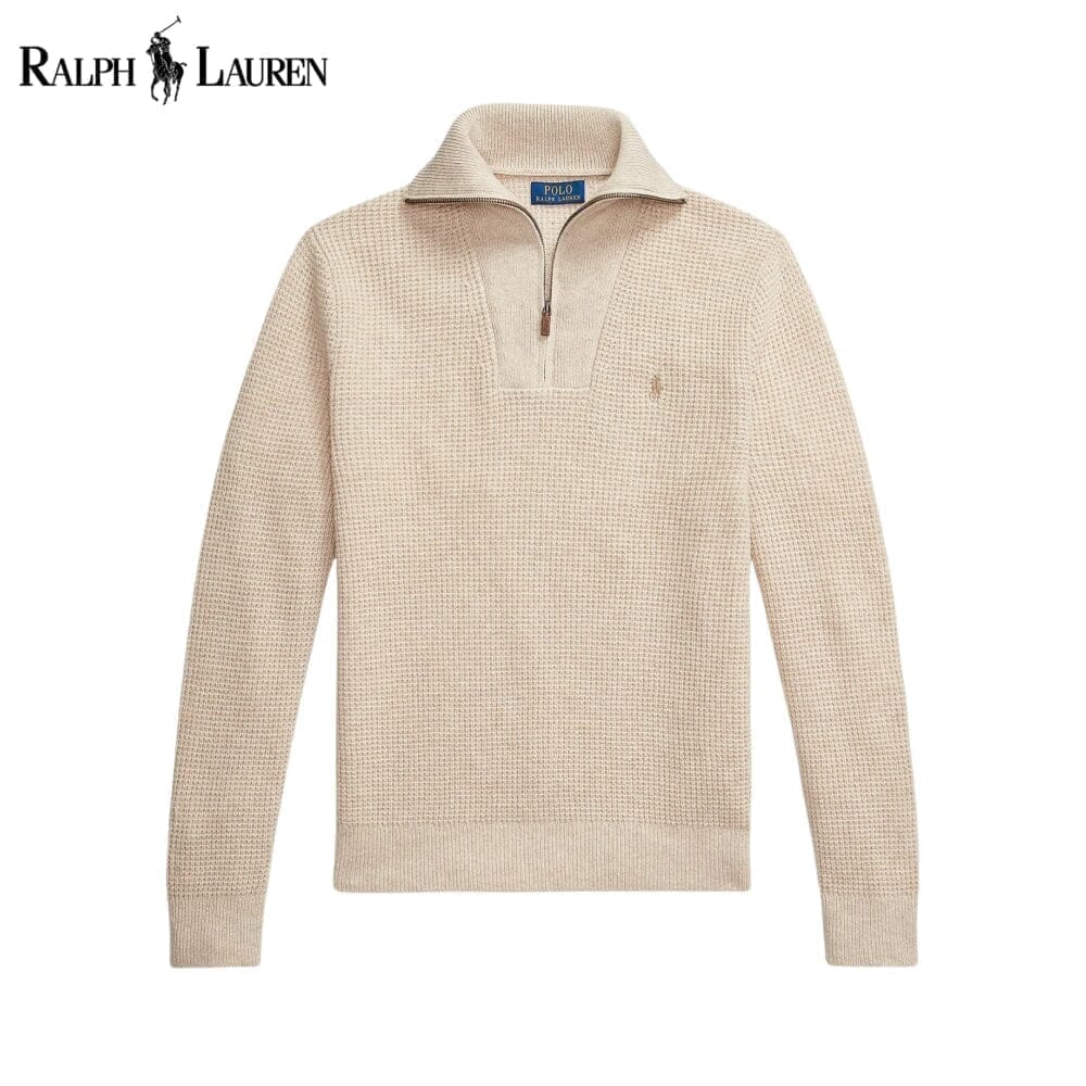 Ralph Lauren waffle knit sweater in wool and cotton with quarter zip