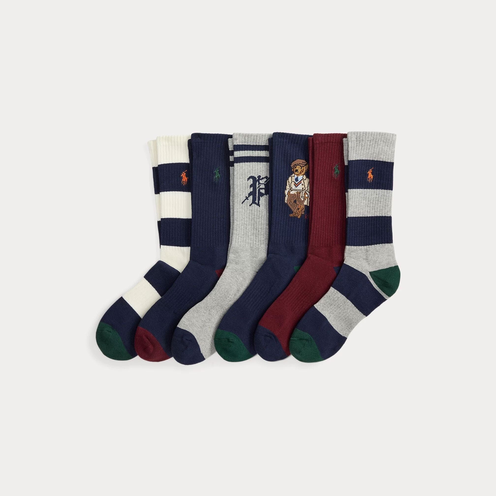 Ralph Lauren Polo Bear Crew Socks in Cotton Blend, 6-Pack
