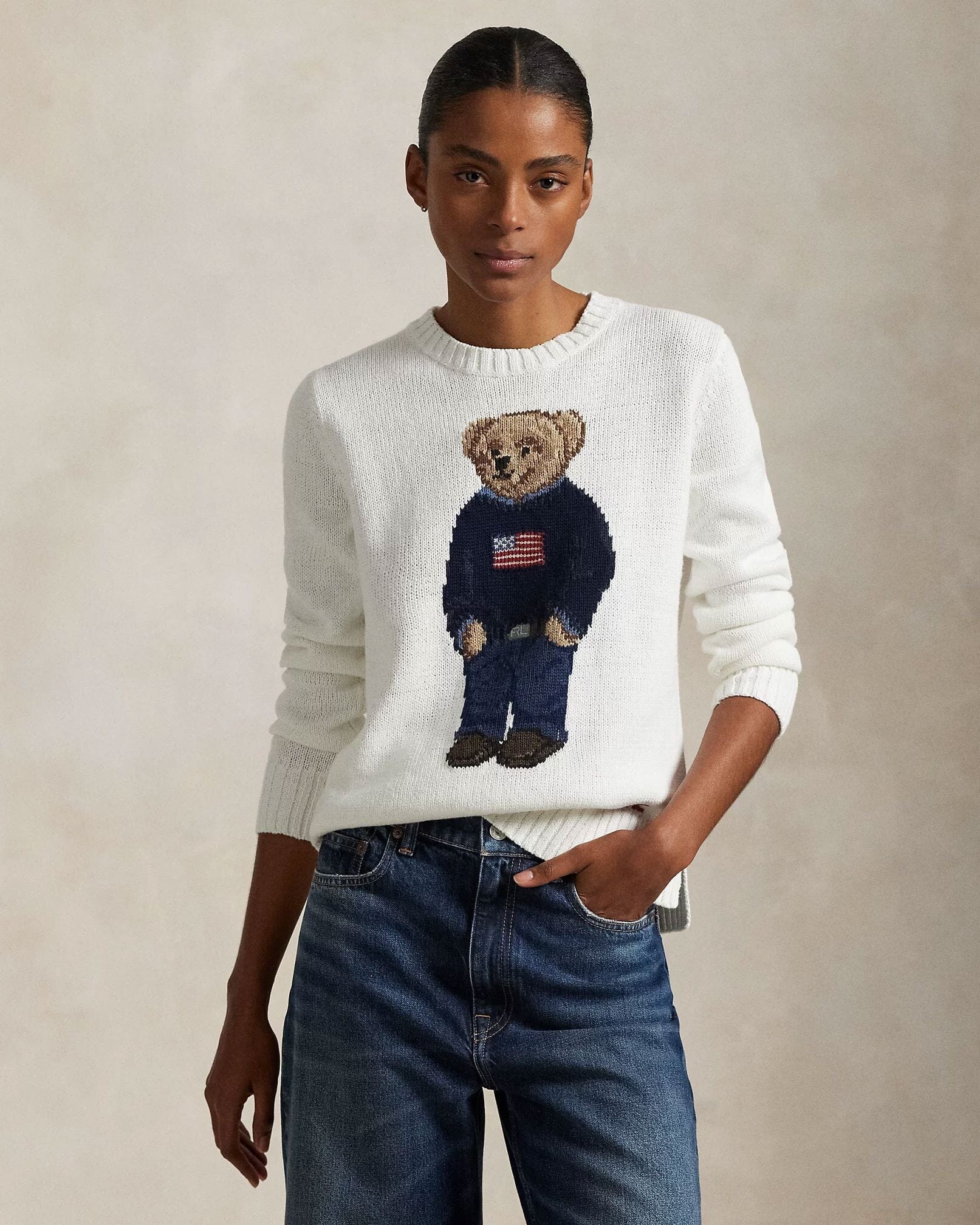 Ralph Lauren Polo Bear crew neck sweater in linen-cotton