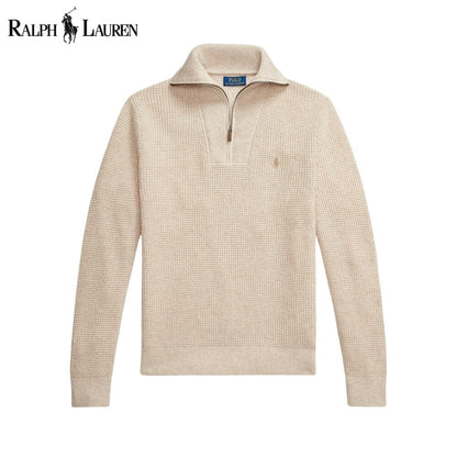 Ralph Lauren waffle knit sweater in wool and cotton with quarter zip