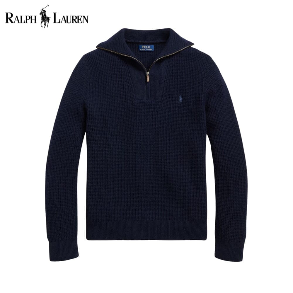 Ralph Lauren waffle knit sweater in wool and cotton with quarter zip